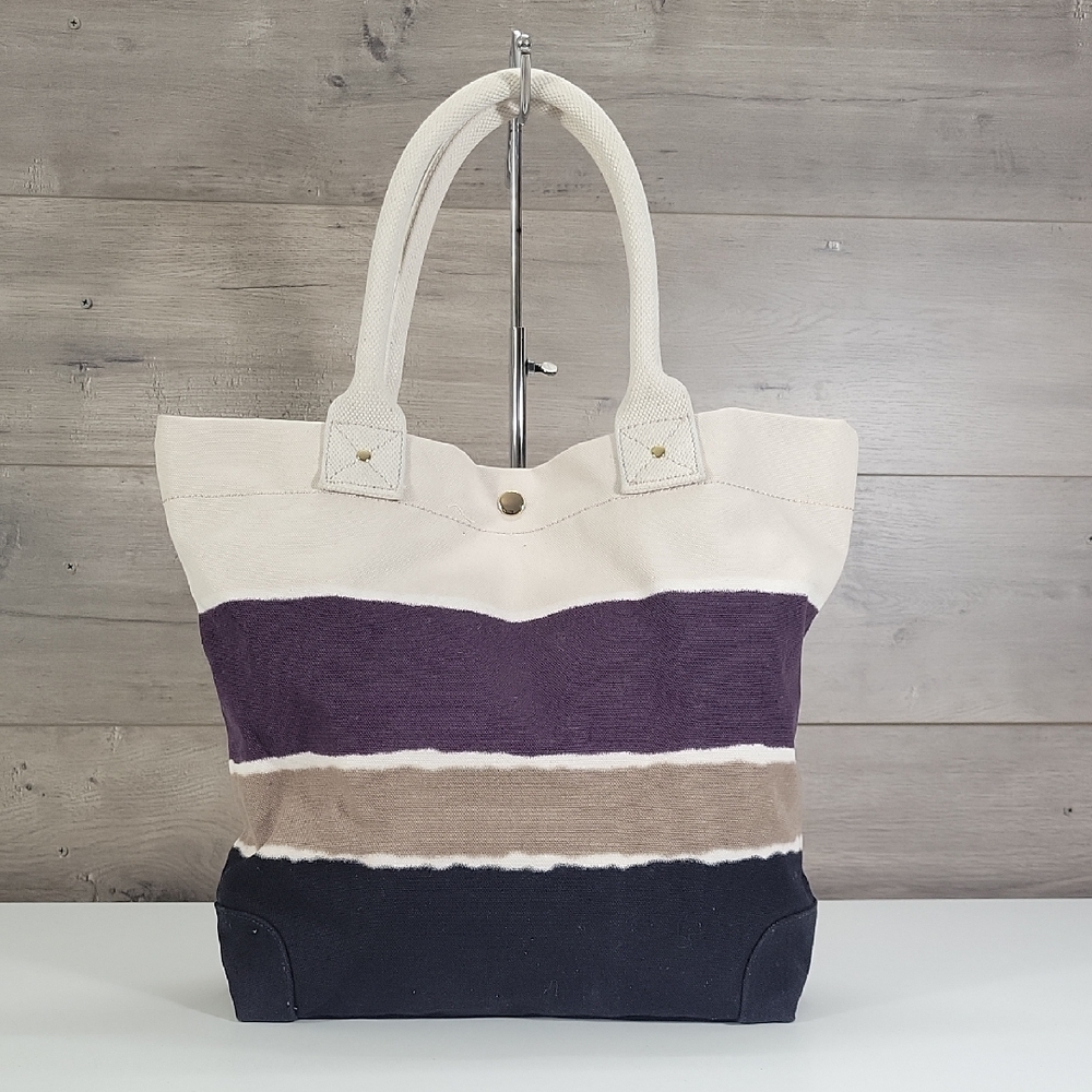J.Crew Canvas Stripe Tote Bag in Cream, Purple, Taupe, and Black NWT